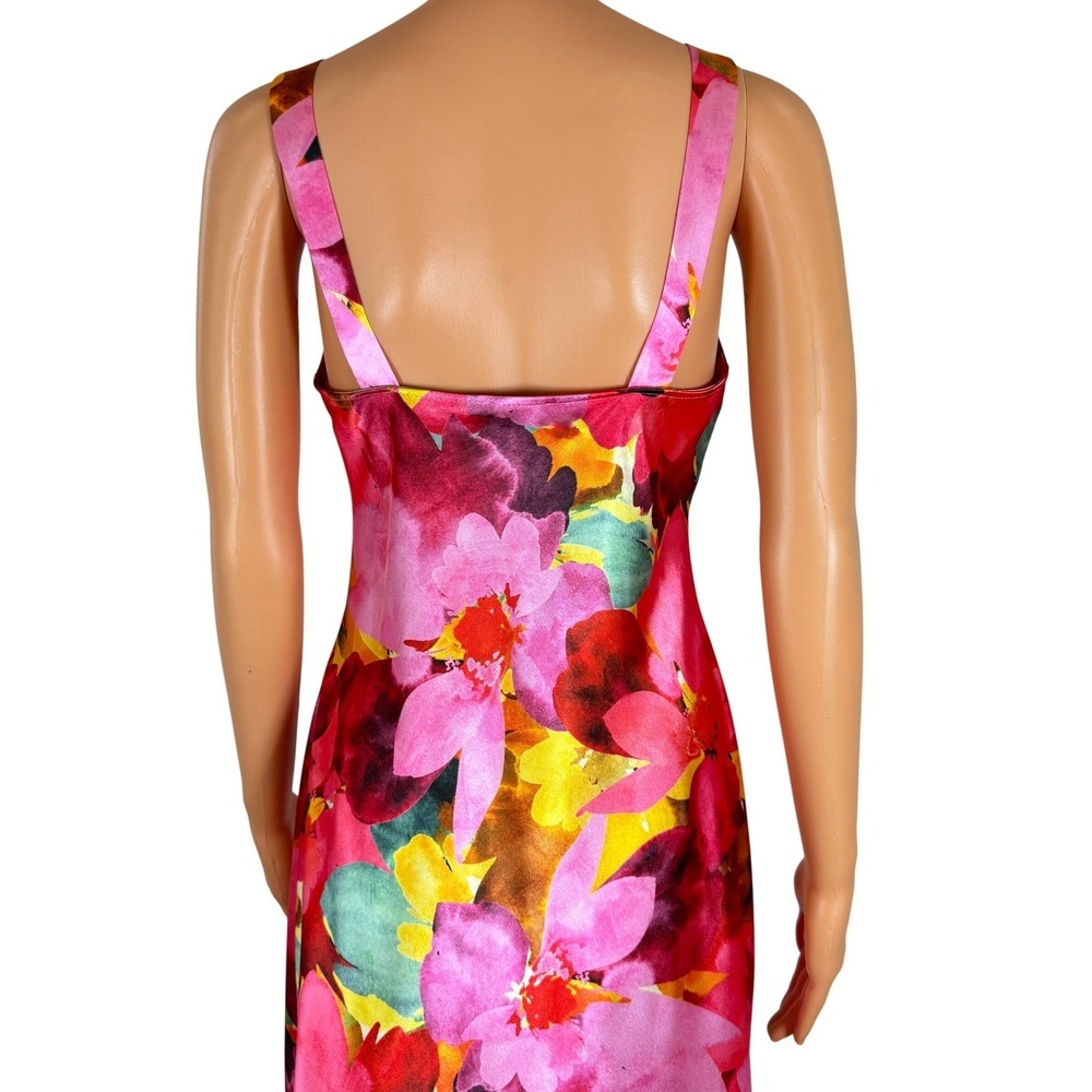 Bebe Pink Floral Watercolor Satin Maxi Dress Sleeveless V-Neck 703763P Size S - Picture 6 of 13